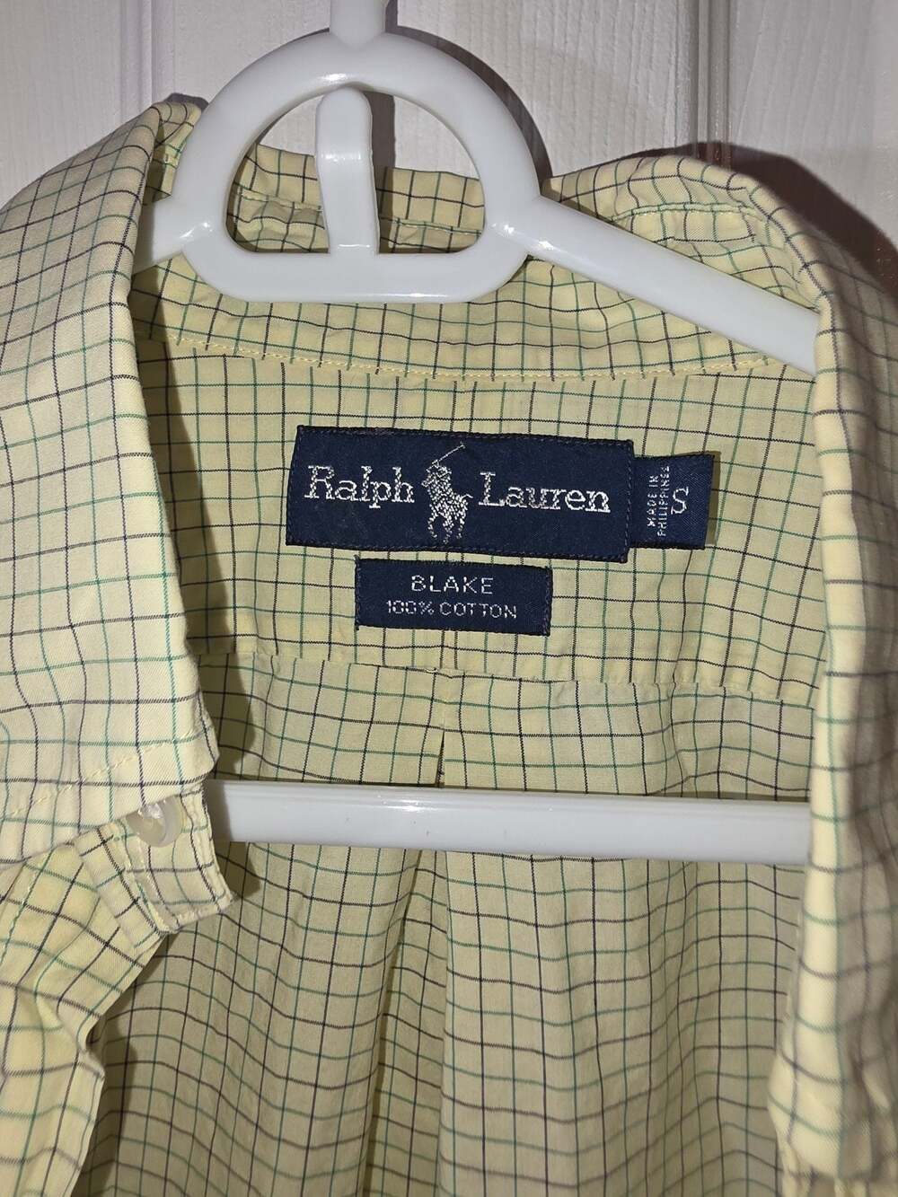 Ralph Lauren Blake Button-Up Shirt, Yellow and Green Plaid, Short-Sleeve, Size S